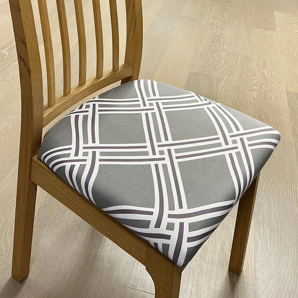 Grey White Macro Knitted Design Stretch Chair Cover For Dining Kitchen Slipcovers