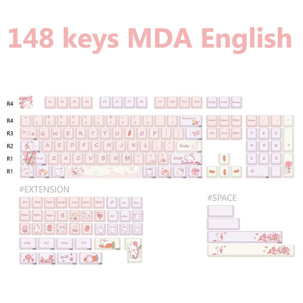 Keycap Keyboard Pink 148 Keys Rabbit Theme Sided Heat Sublimation Switch Fit Keyboards & Keypads