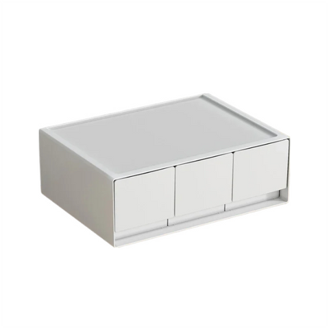 Storage Box White Low Type Desktop Stackable 3 Grids Drawer Organizer Storage Boxes