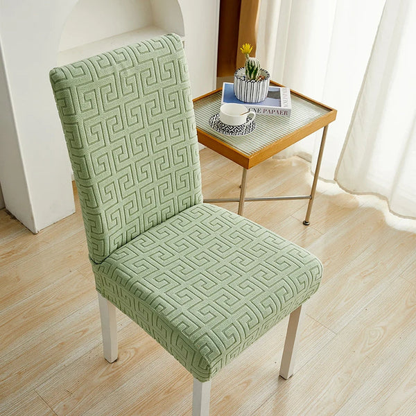 Chair Cover Light Green Square Geometric Design Elastic Material For Slipcovers