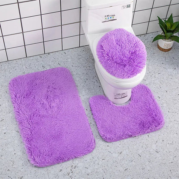 Bath Mat Set Purple Bathroom Silk Tie Dye Non Slip Rug Toilet Lid Cover Bath Mats Rugs & Toilet Covers