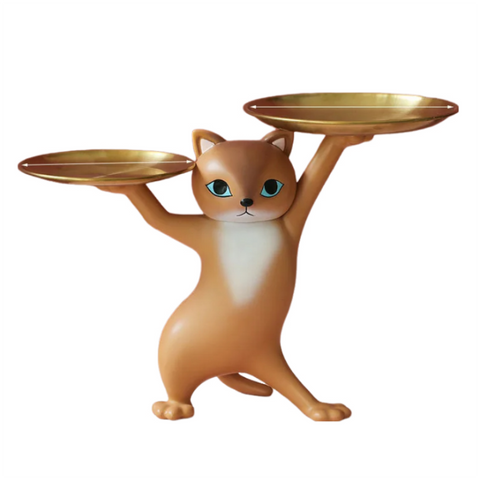Figurine Brown Cat Tray Figurines For Interior Entrance Key Desktop Storage Sculptures & Figurines