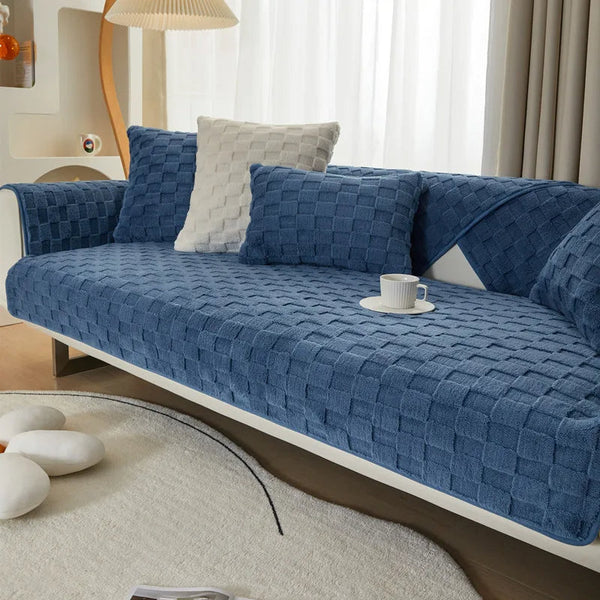 Sofa Towel Super Soft Dark Blue Velvet Plush Non Slip Sectional Covers Slipcovers
