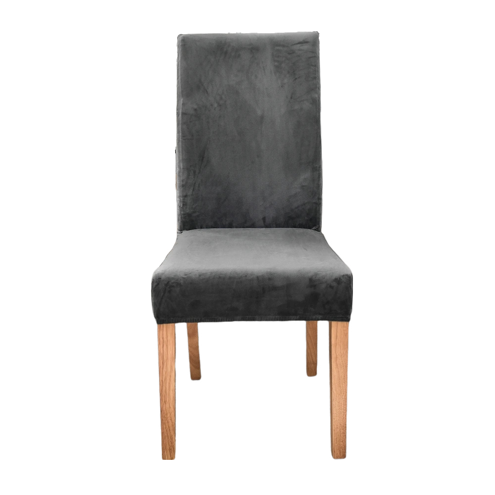 Dark Grey Velvet Plush Stretch Chair Slipcover For Dining Room Kitchen Slipcovers