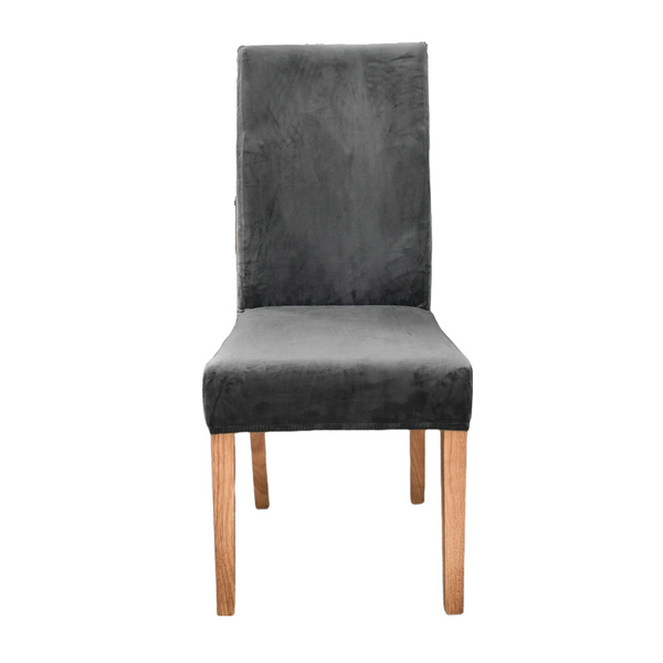 Dark Grey Velvet Plush Stretch Chair Slipcover For Dining Room Kitchen Slipcovers