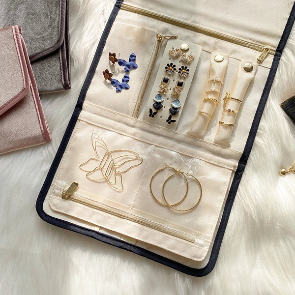 Veile Studios Jewelry Foldable Case Black Small Portable For Journey Earrings Rings Storage Bag Jewellery Holders & Organisers