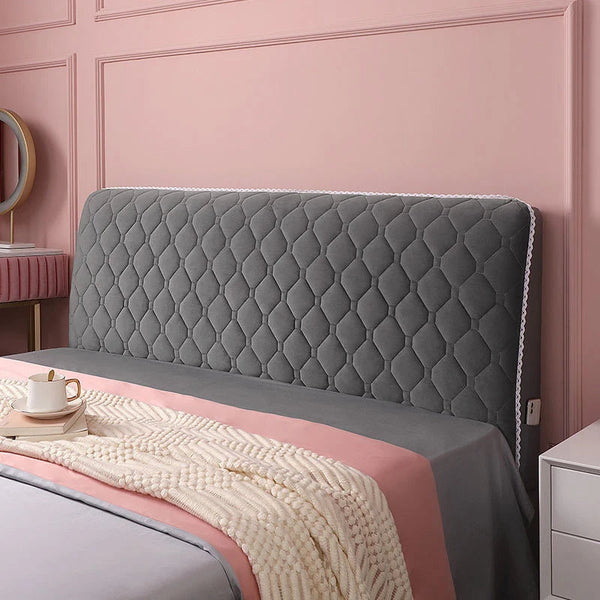 Headboard Cover Dark Gray Diamond Pattern Soft Quilted Velvet Bed Protector 200X70cm Headboards & Footboards