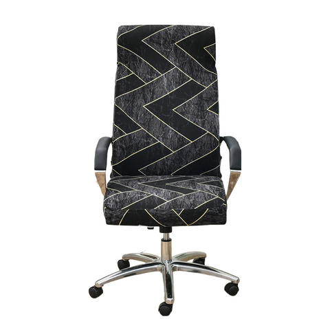 Office Chair Cover Black Dark Gray Pattern Large Non Slip Rotating Seat Case Universal Armrest Protector Covers For Business Restaurant Use Chair Cove