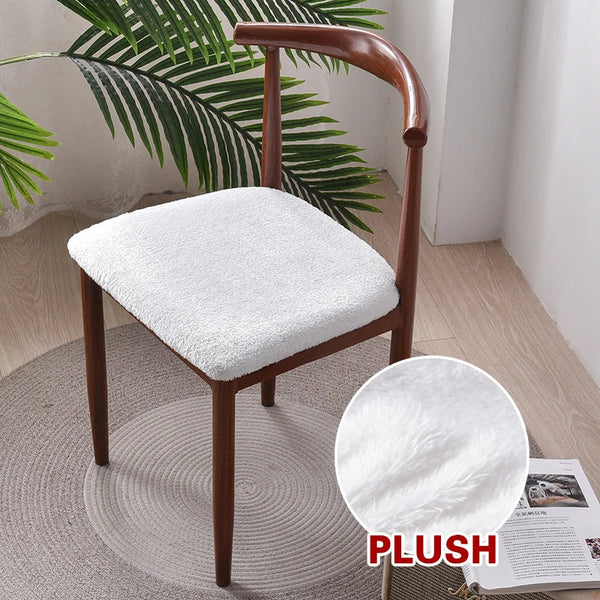 White Fur Stretch Chair Seat Cover For Dining Kitchen Washable Removable Slipcovers