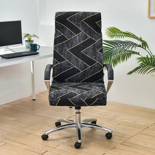 Office Chair Cover Black Dark Gray Pattern Medium Non Slip Rotating Seat Case Universal Armrest Protector Covers Chair Covers
