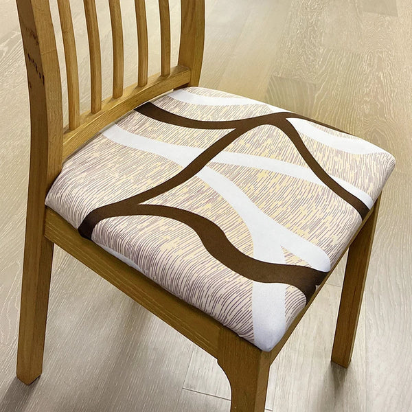 Chair Cover Brown White Beige Lines Print Stretch Seat For Dining Kitchen Slipcovers
