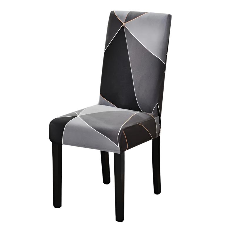 Chair Cover Dark Grey Triangle Pattern Design Elastic Material For Slipcovers