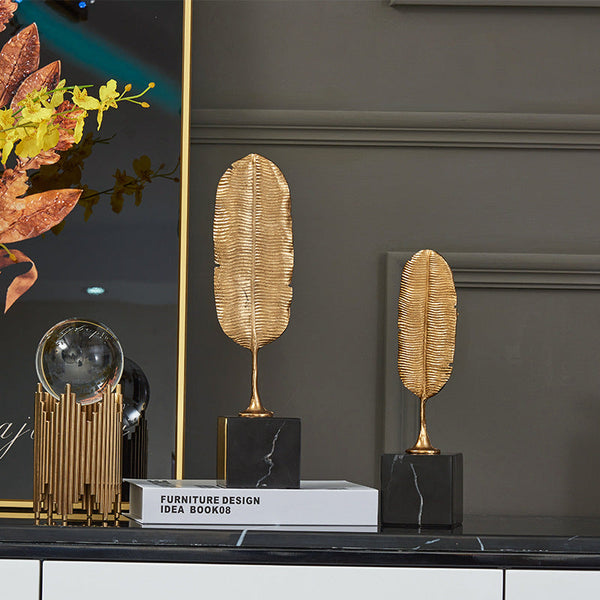 37.5Cm Gold Feather Sculptures Tabletop Decor Modern Art Decorative Crafts Sculptures & Figurines