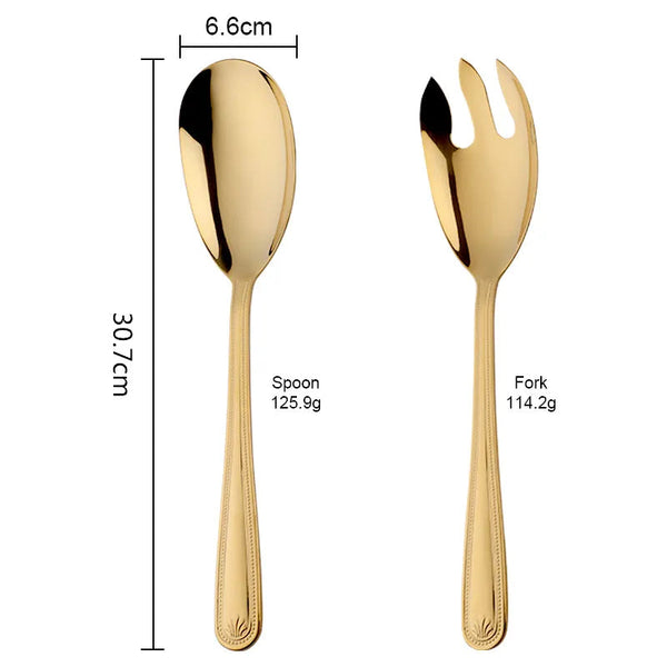 Gold Stainless Steel Giant Salad Spoon Fork Set Kitchen Dining Cutlery Serving Utensils & Sets