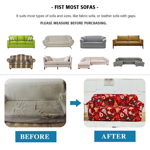 Sofa Cover Red Plaid Christmas Tree Bells Design Non Slip Stretchable Slipcover Slipcovers