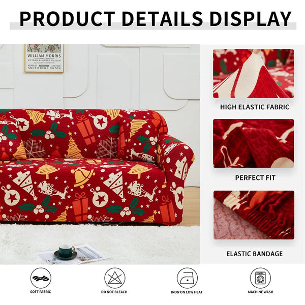Sofa Cover Red Plaid Christmas Tree Bells Design Non Slip Stretchable Slipcover Slipcovers