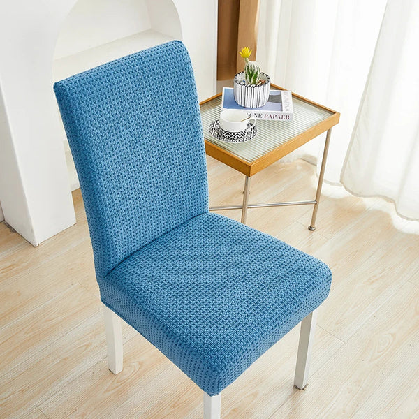 Chair Cover Blue Micro Knitted Design Elastic Material For Dining Room Kitchen Slipcovers
