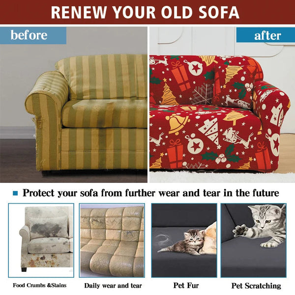 Sofa Cover Red Mix Christmas Print Design Stretchable Non Slip Slipcover Slipcovers