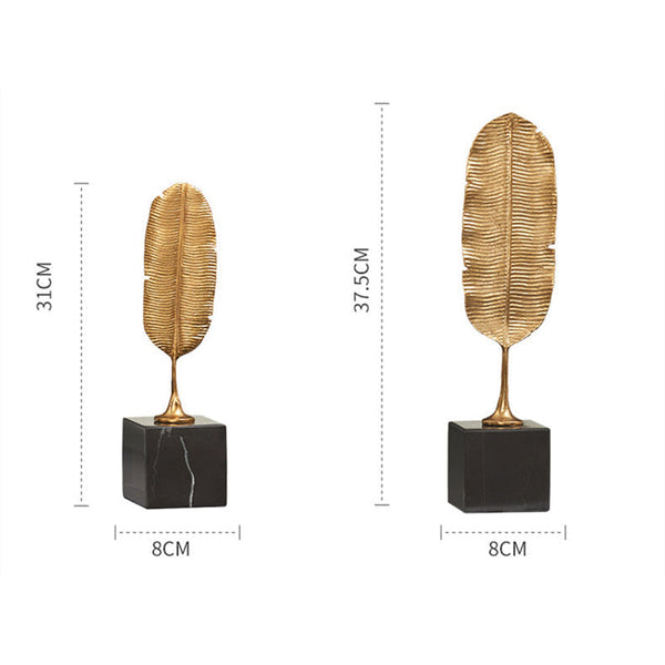 37.5Cm Gold Feather Sculptures Tabletop Decor Modern Art Decorative Crafts Sculptures & Figurines