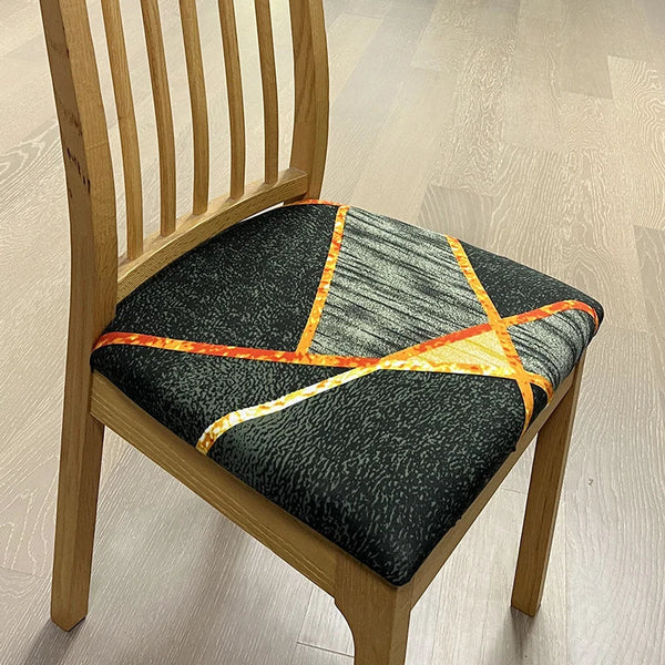 Chair Cover Black Orange Linear Criss Cross Design Stretch Seat For Dining Kitchen Slipcovers