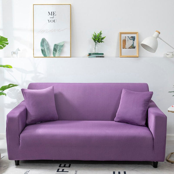 2 Seater Sofa Cover Plain Purple Style Protection For Living Room Chair Slipcover Slipcovers