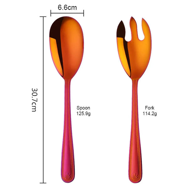 Red Rainbow Stainless Steel Giant Salad Spoon Fork Set Kitchenware Serving Utensils & Sets