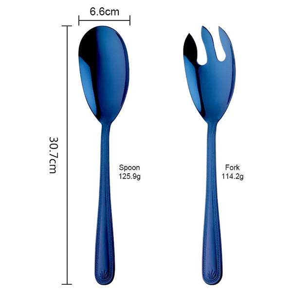 Blue Stainless Steel Giant Salad Spoon Fork Set Kitchenware Dining Serving Utensils & Sets