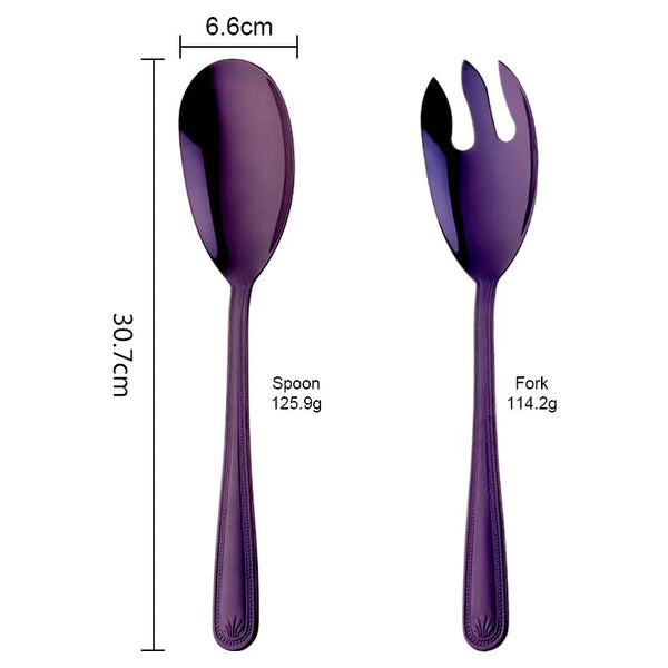 Purple Stainless Steel Giant Salad Spoon Fork Set Restaurant Kitchenware Serving Utensils & Sets