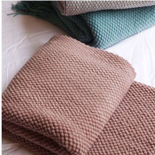 127 By 172 Centimetre Pink Blanket Decorative Thickened Knitted Waffle Throw Blankets