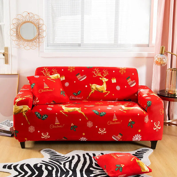 Sofa Cover Red Christmas Reindeer Design Non Slip Stretchable Slipcover Furniture Slipcovers