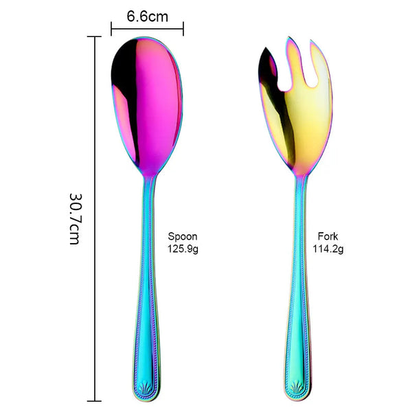 Blue Rainbow Stainless Steel Giant Salad Spoon Fork Set Kitchen Dining Serving Utensils & Sets