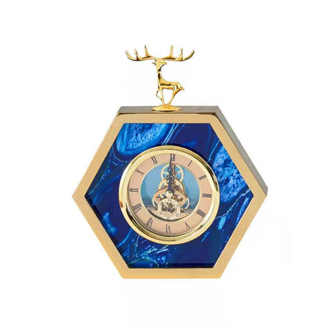 23Cm Hexagon Gold Desk Clock Deer Head Tabletop Decor Sculptures Figurines Sculptures & Figurines