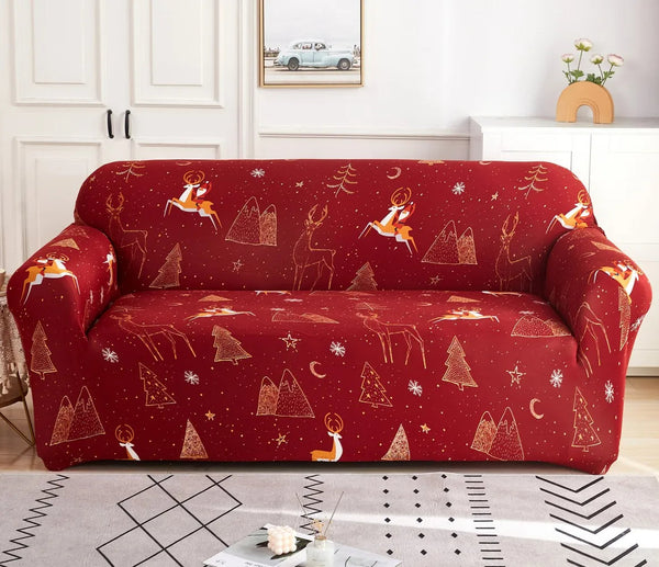 Sofa Cover Maroon Christmas Design Non Slip Stretchable Slipcover For Furniture Slipcovers
