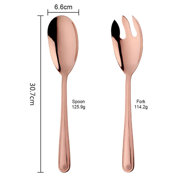 Rose Gold Stainless Steel Giant Salad Spoon Fork Set Kitchenware Serving Utensils & Sets