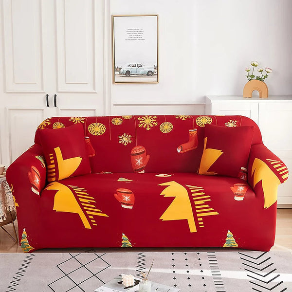 Sofa Cover Red Plaid Christmas Tree Bells Design Non Slip Stretchable Slipcover Slipcovers