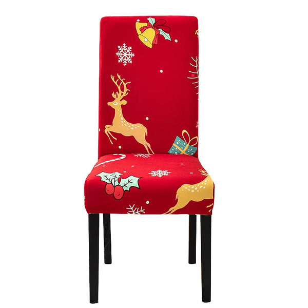 Chair Cover Red Gold Big Deer Design Anti Dirt Elastic Material Dining Room Kitchen Slipcovers