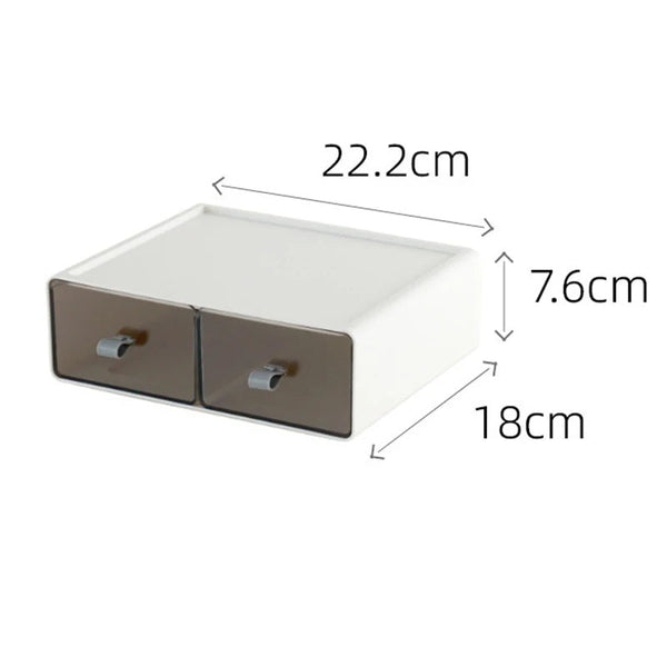 Storage Box White Brown Desktop Stackable Two Grids Drawer Office Organiser Storage Boxes