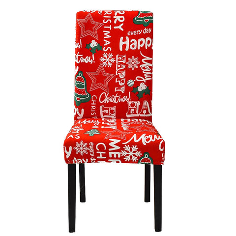 Chair Cover Red Happy Christmas Design Anti Dirt Elastic Material Slipcovers