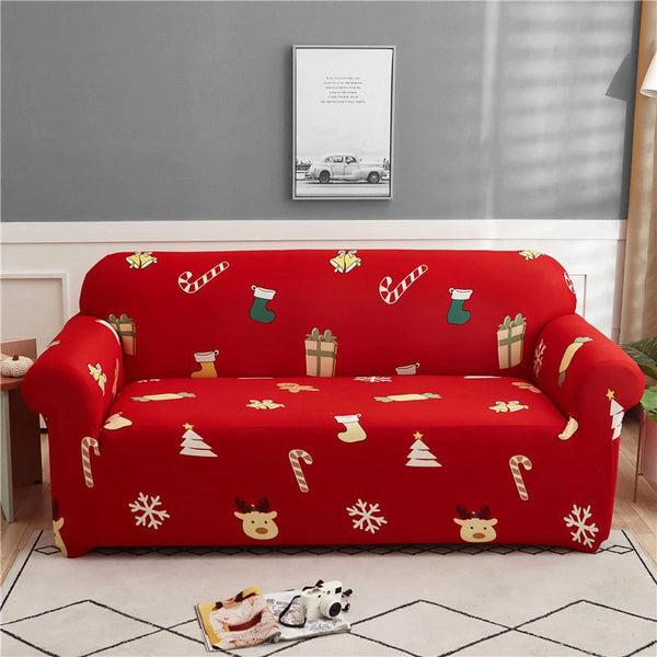 Sofa Cover Red Christmas Tree Snowflakes Design Non Slip Stretchable Slipcover Slipcovers