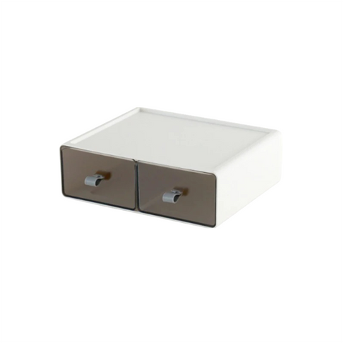 Storage Box White Brown Desktop Stackable Two Grids Drawer Office Organiser Storage Boxes