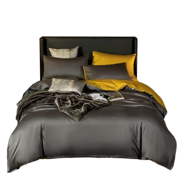 Bed Sheet Deep Grey Yellow Ultra Soft Egyptian Cotton Cover Double Size Set Sheets