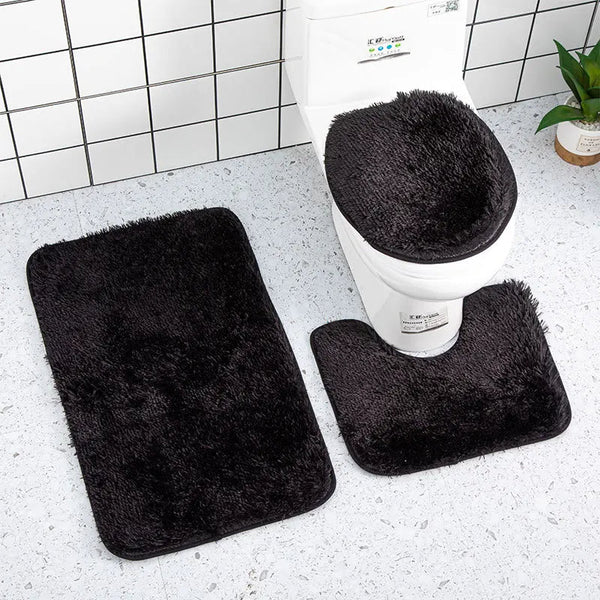 Bath Mat Set Black Bathroom Silk Tie Dye Non Slip Rug Toilet Lid Cover Bath Mats Rugs & Toilet Covers