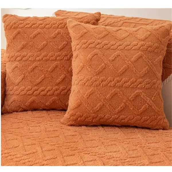 Sofa Towel Velvet Plush Quilted Orange Super Soft Non Slip Sectional Cover Slipcovers
