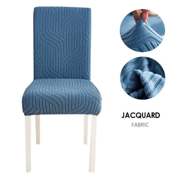 Chair Cover Blue Linear Design Anti Dirt Elastic Material For Dining Room Slipcovers