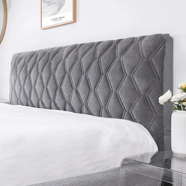 Dark Gray Zigzag Pattern Bed Headboard Cover Super Soft Quilted Velvet 100X70cm Headboards & Footboards