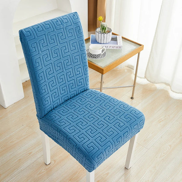 Chair Cover Blue Square Geometric Design Elastic Material For Dining Room Slipcovers