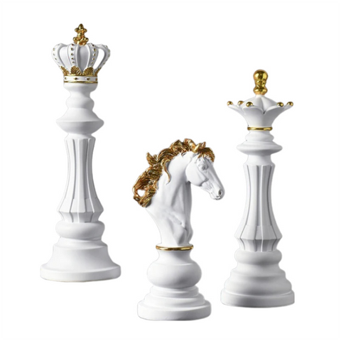 Figurine 3 Piece Chess White Resin Living Room Desktop Decoration Sculptures & Figurines
