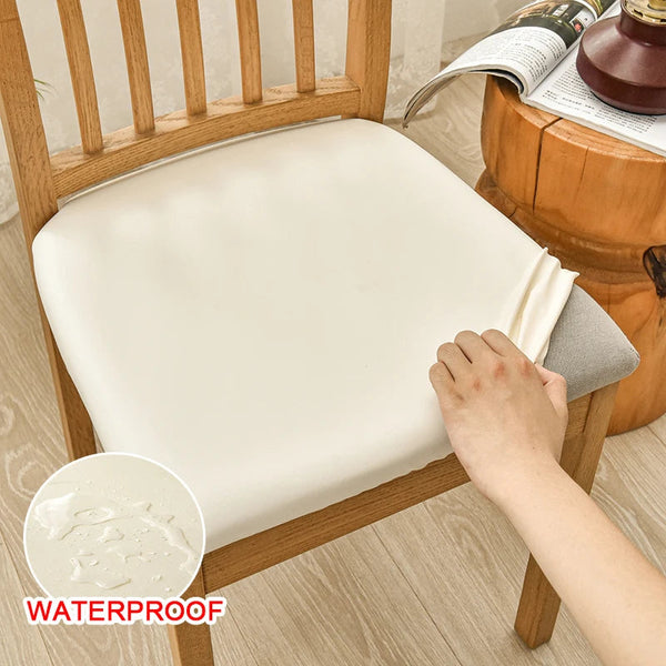 Plain Beige Stretch Chair Seat Cover For Dining Kitchen Washable Removable Chair Covers