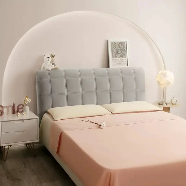Headboard Cover Square Light Gray Super Soft Smooth Quilted Velvet Bed Back Dust Protector 100X70cm Headboards & Footboards