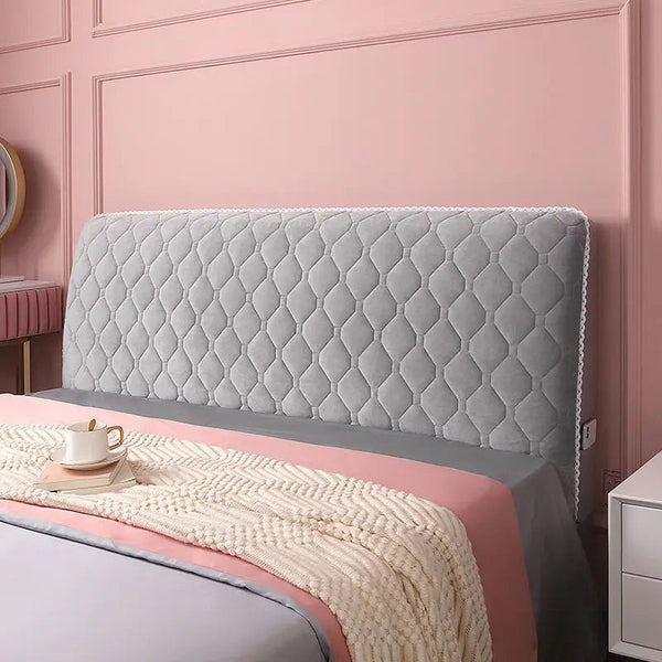 Headboard Cover Light Gray Diamond Pattern Super Soft Quilted Velvet Bed Back Protector Headboards & Footboards